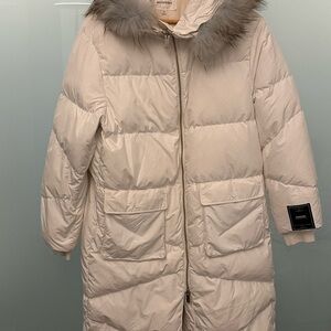 Moussy Women's Cream Puffer Coat with Fur Trim